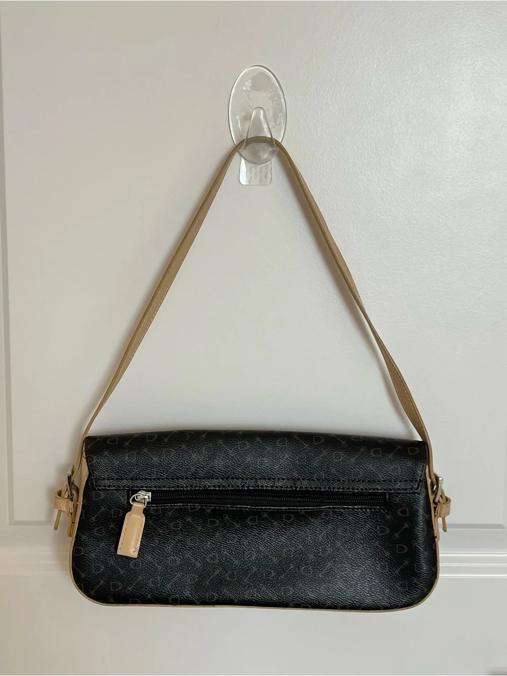 Brown Patterned Shoulder Bag with Tan Strap